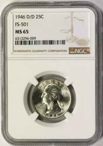 1946年-D/D 25セントワシントンクォーター FS-501 NGC MS65