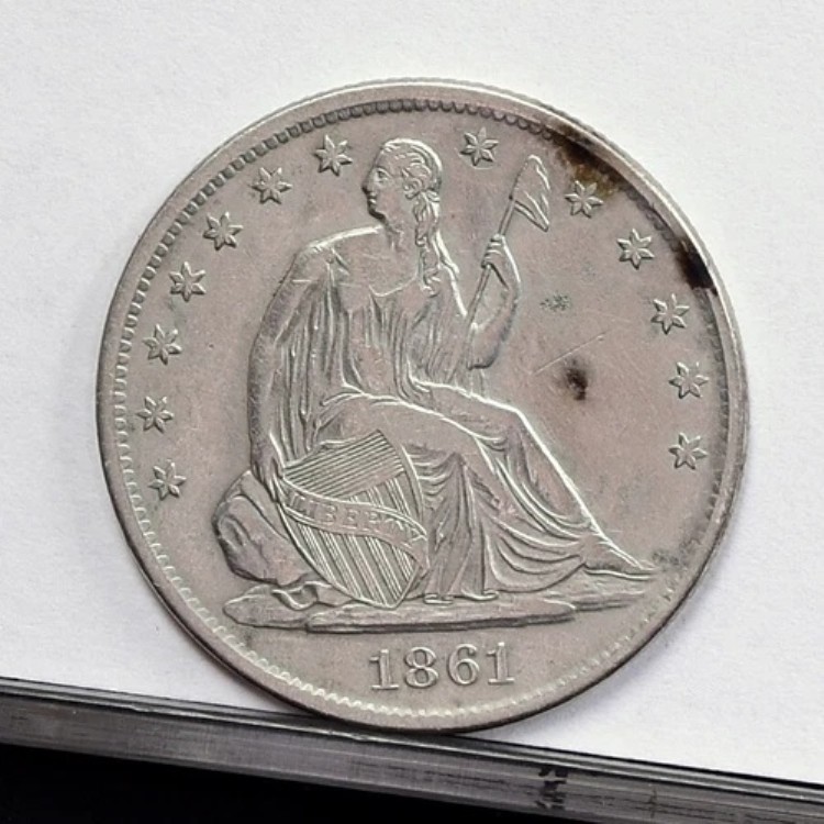 1861-S 自由の女神像半ドル硬貨 - AU 詳細、シミ抜きクリーニング済み (#54287-K)