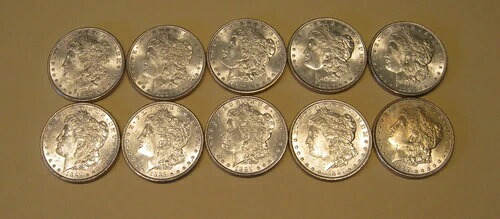 1887年 モルガン銀貨 - 未流通ハーフロール（10枚）、光沢度4717