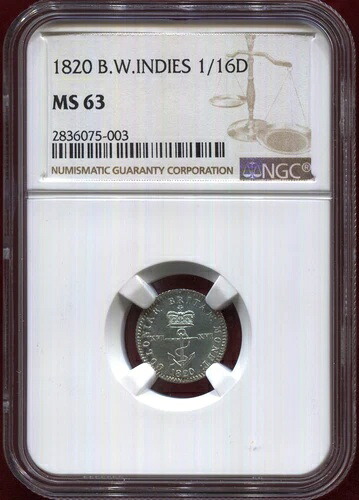 イギリス領西インド諸島 - 1820年 1/16ドル NGC MS 63