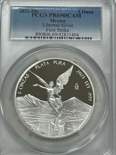 2021 5 オンザ メキシカン プルーフ シルバー リベルタッド コイン PCGS PF69 FS ポップ 1