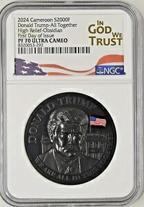 2024年 カメルーン 2000F 2オンス シルバー プルーフ オブシディアン ドナルド・トランプ NGC PF70 UCAM FDOI 219,450円