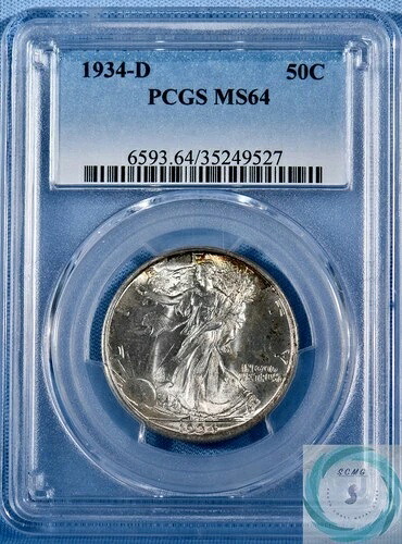1934年-D ウォーキング・リバティ・ハーフダラー PCGS MS64 - 輝きと光沢の美しさ