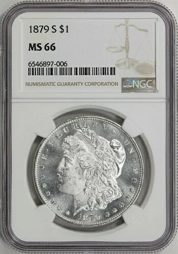 :1879-S モルガン・ダラー銀貨 NGC ニアスーパーブ MS-66(セミPLカメオ) 高品位