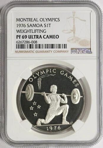 1976年 サモア 銀メダル 1 タラ モントリオールオリンピック 重量挙げ NGC PF69UCAM POP 5/0