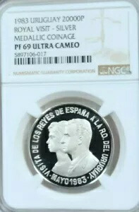 1983年 ウルグアイ シルバー 20,000ペソ ロイヤルビジット NGC PF 69 ウルトラカメオ トップポップ 1