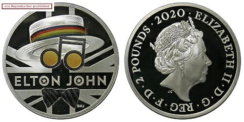 英国エルトン・ジョン 2ポンド銀貨 2020年 プルーフボックスと証明書付き｜WORLD RESOURCE【KING店】