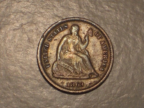 1863年 S シーテッド リバティ ハーフダイム (XF、希少、魅力的)