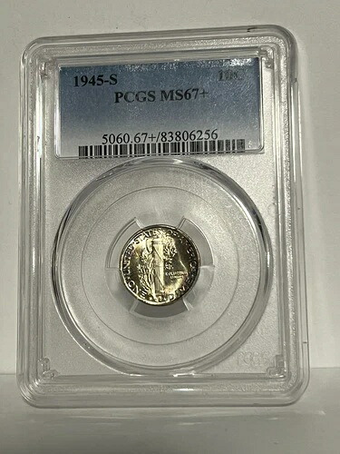 1945年 S マーキュリーダイム PCGS MS67+ 良好な色調
