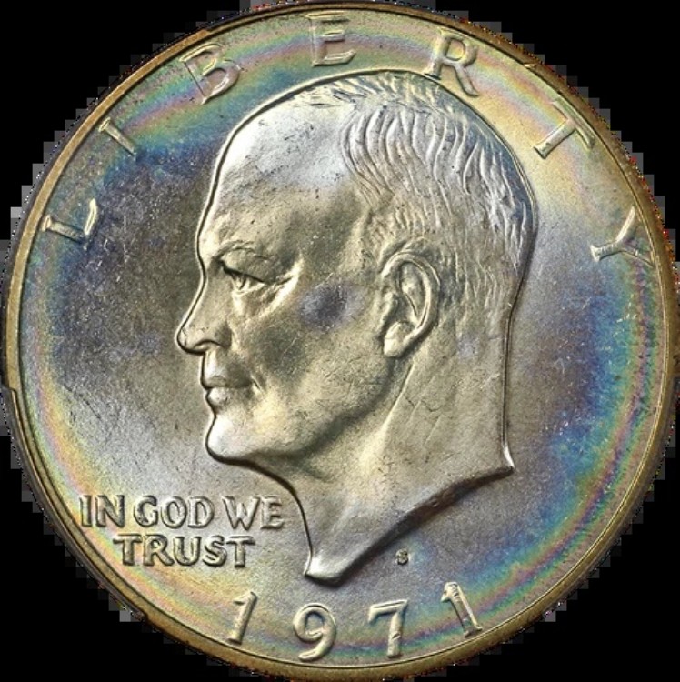 1971-S アイゼンハワー・アイク銀貨 虹色調 PCGS MS67 強打
