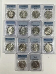1878-1921年モルガン・ダラー14枚セット。P、S、O造幣局発行。PCGS MS 63。
