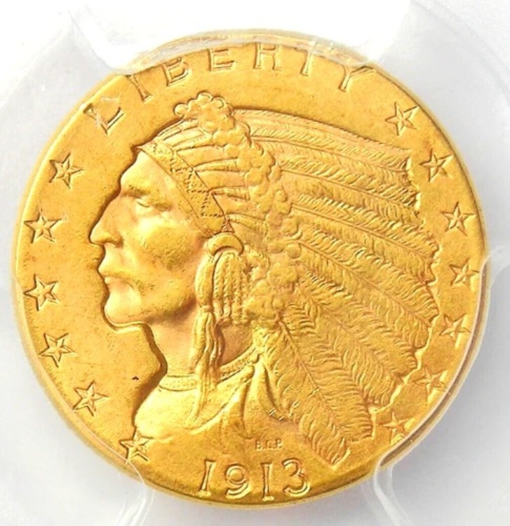 1913年インディアンゴールドクォーターイーグル2.50ドルコイン - PCGS MS63 (BU UNC) - 価値1,800ドル