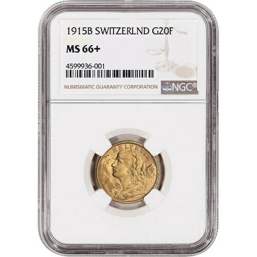 1915B スイス 金貨 20フラン KM-31 NGC MS-66+