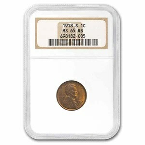 1918-S リンカーンセント MS-65 NGC (赤/茶)