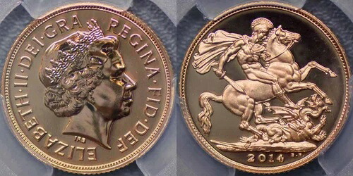 イギリス 2014年 プルーフ ソブリン 未完成表面ダイ - PCGS PR69DCAM