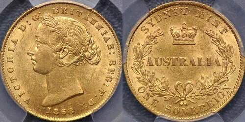 オーストラリア 1868年 シドニー造幣局 ソブリン金貨 - PCGS AU58
