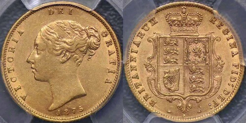 オーストラリア 1875年 シドニー ハーフソブリン - PCGS AU55