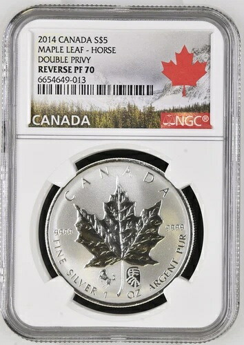 2014年 カナダ メープルリーフ チャイニーズホース ダブルプリビー NGC PF70 1オンス シルバーコイン 440,880円