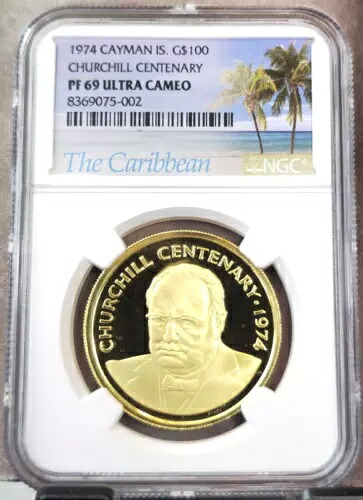 1974年 ケイマン ゴールド 100クラウン ウィンストン・チャーチル NGC PF 69 ウルトラカメオ レア