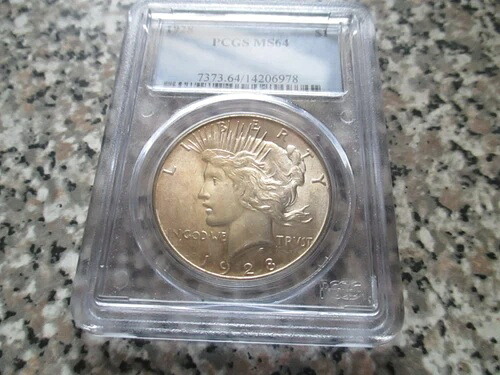 1928年 P ピース シルバー ダラー PCGS MS64 *低鋳造キーデートコイン* ゴールデンイエロー