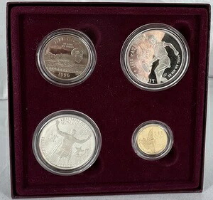 1996年米国造幣局発行 アトランタオリンピック金貨・銀貨4枚セット（聖火台付き）