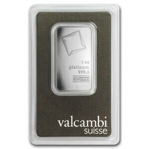 1オンス プラチナバー - Valcambi Suisse - 検査カードに密封