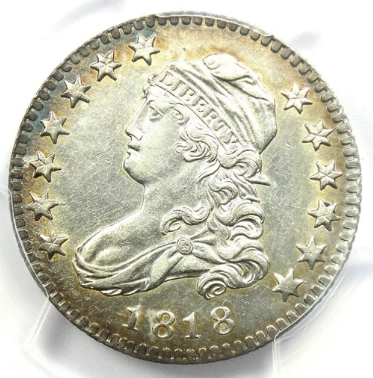 1818年 キャップドバスト クォーター 25セントコイン - PCGS AU認定詳細 - オーストラリアで希少な日付