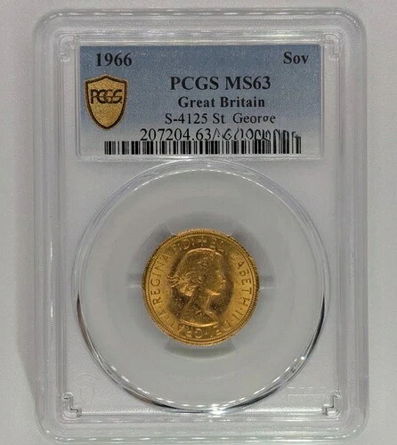 1966年ソブリン、エリザベス、S、デル、グラティア、レジーナ、セントジョージ、PCGS MS 63 Sov