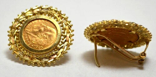 1945年 2.50 金貨 ペソ ドス イ メディオ メキシココイン 14K イエローゴールド イヤリングセット ヴィンテージ