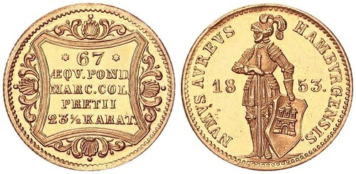 ハンブルク市ドゥカット1853スタンディングナイトゴールドXf-Bu / Almost St 119728|WORLD RESOURCE【KING店】