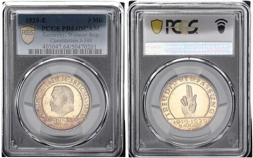 3 マーク 1929 E ヒンデンブルク -シュヴルハンド J-340 PR64DCAM プルーフ 120072|WORLD RESOURCE【KING店】