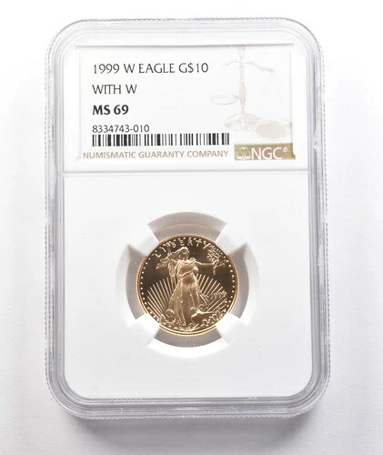 1999年 W 10ドルアメリカンゴールドイーグル W 1/4オンスゴールド MS69 NGC 未仕上げ