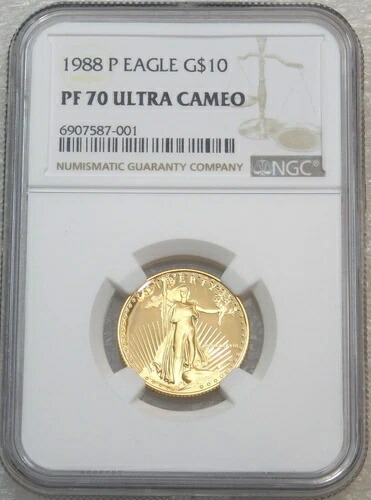 1988-P 10ドル アメリカン ゴールド イーグル NGC PF70 ウルトラ カメオ 1/4オンス 新品ホルダー #D165