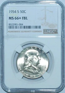1954 S NGC MS66+FBL フルベルライン フランクリン ハーフダラー