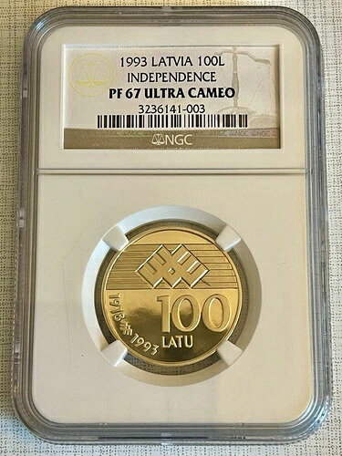 ラトビア 1993年独立記念 100ラトビアゴールド NGC PF67 ウルトラカメオ SKU# 5626