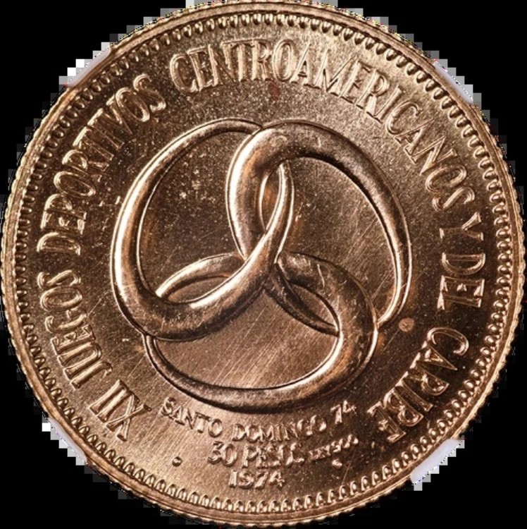 1974年 ドミニカ共和国 金貨 30ペソ 中央アメリカ競技大会 NGC MS67 431,640円