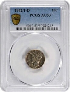 1942/1-D マーキュリーシルバーダイム AU53 PCGS