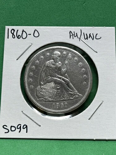 1860-O リバティ・シーテッド・ドル 1ドル 未加工 AU/UNC コイン 515,000 枚