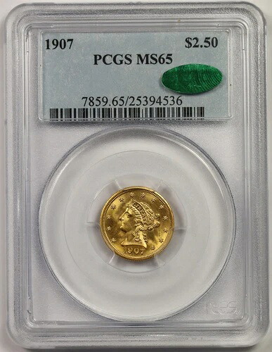 1907年 $2.5 PCGS/CAC MS 65 (VP-002 1907/1907) リバティヘッド ゴールド クォーターイーグル