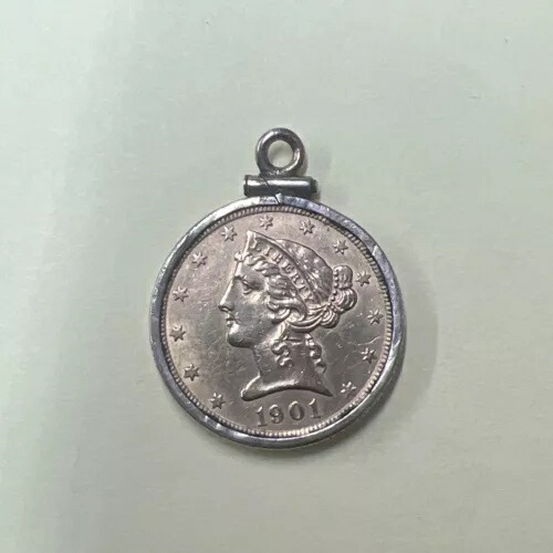 1901-S アメリカ リバティヘッド ハーフイーグル 5ドル金貨チャームペンダントベゼル