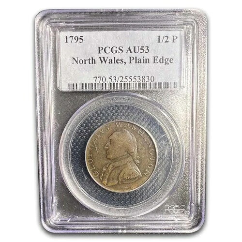 1795年ワシントントークンハーフペニー AU-53 PCGS（北ウェールズ、プレーンエッジ）