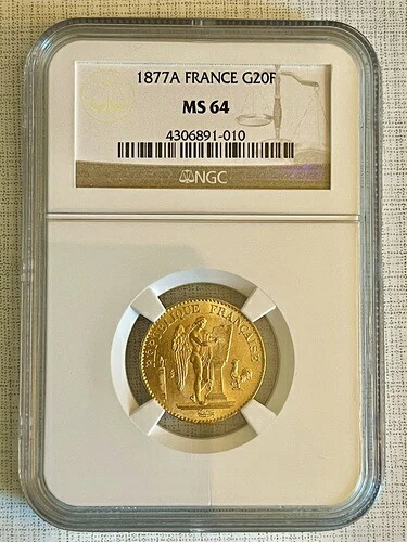 フランス 1877A 20フラン金貨 NGC MS64 SKU# 4347