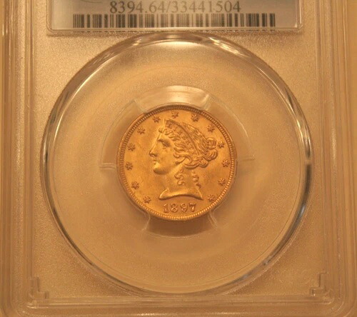 1897年 5ドル金貨 ハーフイーグル PCGS MS-64 ニアゴールド - このレベルでは希少な高品位