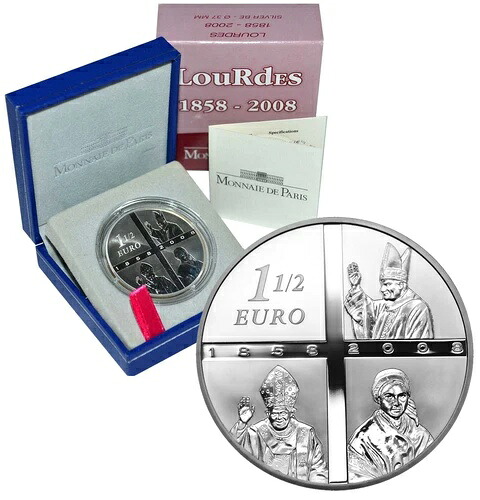 フランス 1.5ユーロ 2008 シルバー プルーフ「ルルド 150周年記念」ボックス/CoA
