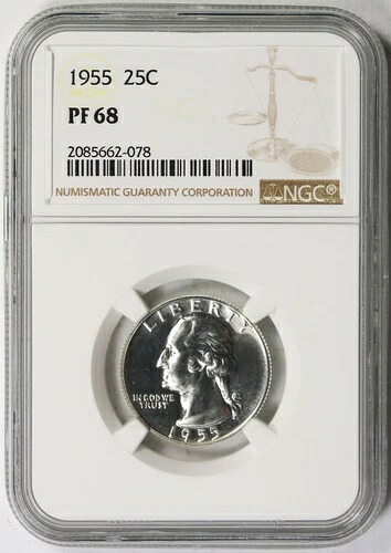 1955年ワシントンクォーター銀貨 25セントプルーフ PF 68 NGC