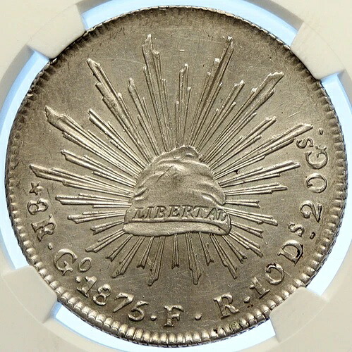 1875年 Go FR MEXICO BIG Old Silver 8 Reales アンティーク メキシココイン イーグル NGC i106588｜WORLD RESOURCE【KING店】