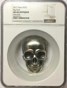 2017年パラオ1/2kgキロ銀貨25ドルビッグスカルNGC MS-68アンティーク｜WORLD RESOURCE【KING店】 443,960円