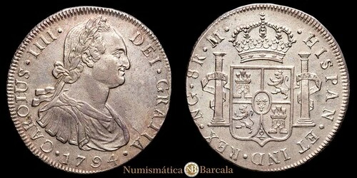 カルロス IV 8 レアル (26,85 gg) 1794 カサ デ モネダ デ ヌエバ グアテマラ エンサヤドール