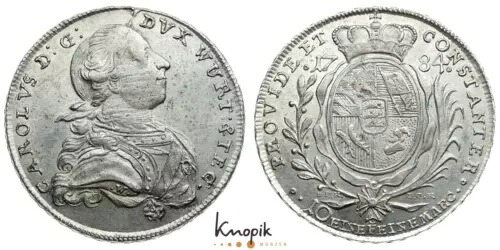 ヴュルテンベルク、カール・オイゲン、ターラー 1784、クライン/ラフ 377、28.03g.、vz-｜WORLD RESOURCE【KING店】