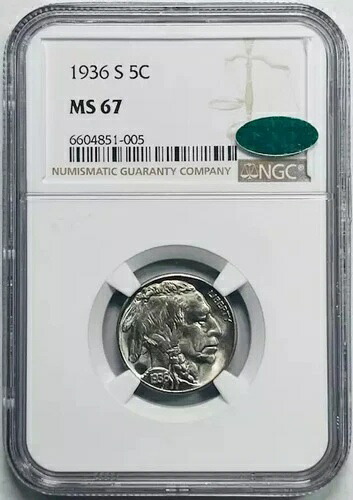 1936 S バッファロー ニッケル NGC MS-67 CAC 光沢たっぷり!